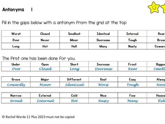 Antonym match up grid FREE SAMPLE