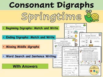 Consonant Digraphs Phonics Worksheets Word Search Spring