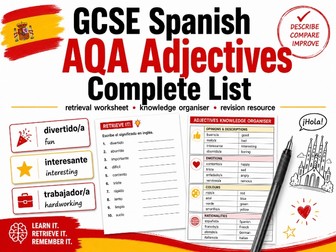 AQA GCSE Spanish Adjectives Vocabulary Knowledge Organiser / Retrieval Resource