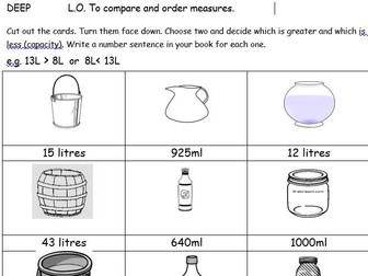 Maths - compare and order measures Capacity