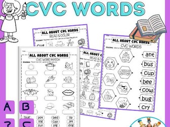 All about CVC Words / Short vowels and more - Matching & Color the picture