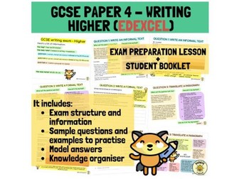 Edexcel Spanish GCSE Writing Higher Exam preparation lesson and booklet.
