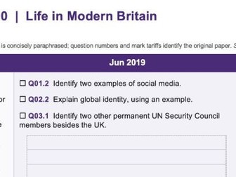 AQA Citizenship - All Past Paper Question Grid + Source Sheet