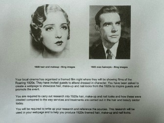 1920's Research template Hair & Beauty C&G technicals 2024 GCSE Y11