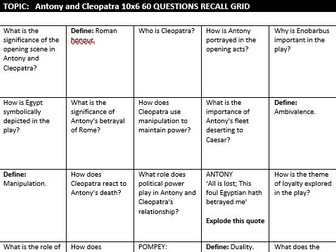 Antony and Cleopatra 10X6 Revision grid