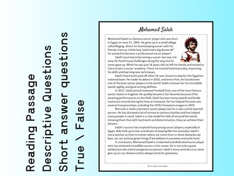 Mohamed Salah Biography Reading Comprehension Passage Printable Worksheet PDF