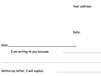 Letter Writing Frame with sentence starters