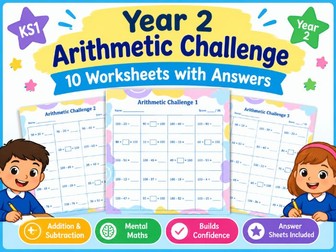 Year 2 Arithmetic Challenge Worksheets – Pack of 10 with Answers | KS1 Maths