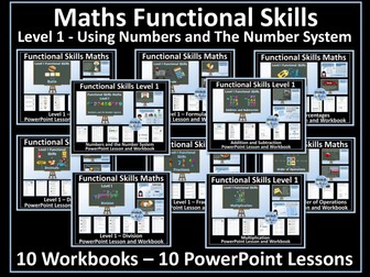 Level 1 Maths Functional Skills - Using Numbers and The Number System PowerPoint Lesson and Workbook Bundle