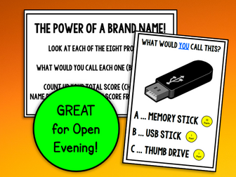 Brand Names Display/Open Evening Activity (Business Studies)