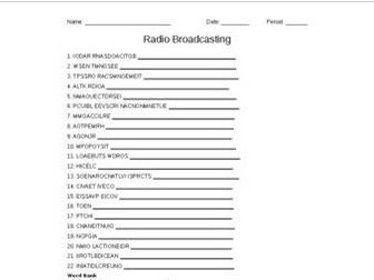 "Radio Broadcasting" Word Scramble for an Ag. Communications Course