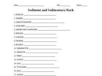 Sediment and Sedimentary Rock Word Scramble for Geology Students