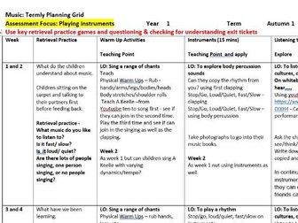 Year 1 mid term music planning Autumn 1