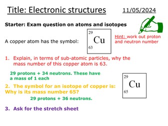 Electronic structures - complete lesson (GCSE 1-9)