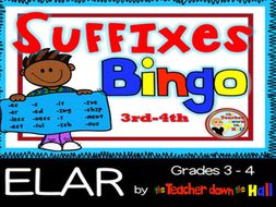 Suffixes Bingo w/ 35 Bingo Cards Grades 3-4