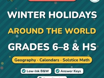 Winter Holidays Around the World 6-8 & HS | Geography, Calendars, Solstice Math