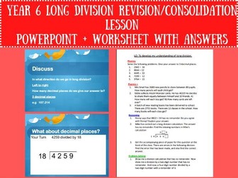 Year 6 Long Division Revision/Consolidation Lesson - PowerPoint/Worksheet with Answers