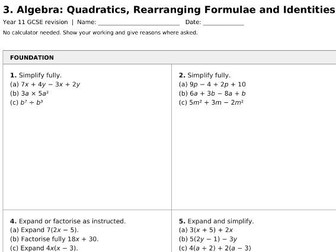 GCSE Maths Algebra Mats & Worked Answers