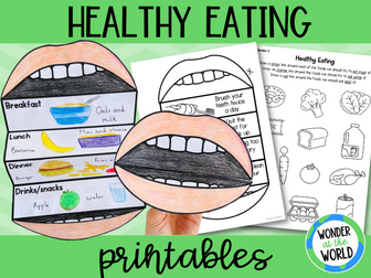 Healthy eating printable worksheet and foldable activities