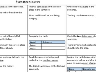 Year 6 SPAG 10 minute mat