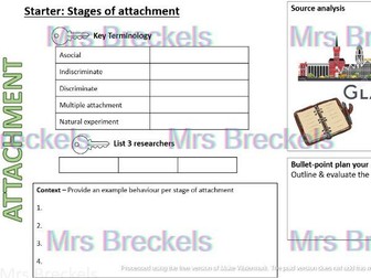 Attachment (AQA A-level Psychology) - Recap starter/do now worksheets with answers