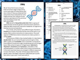 DNA Reading Comprehension Passage and Questions - PDF
