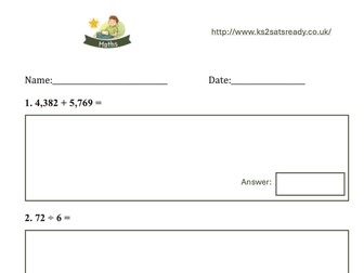 Maths Worksheet 2 – Year 5 & Year 6 - mix of topics