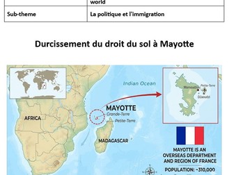 AQA A Level French stimulus card worksheet - Durcissement du droit du sol à Mayotte