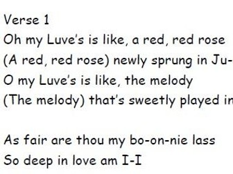 Red, Red, Rose singing activity to tune of One Direction's 'Beautiful'