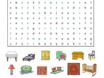 4 Spanish Word Search Puzzles with keys Colors, Days of the week, Animals, Furniture