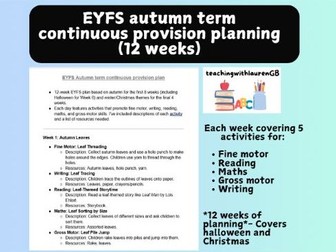 **EDITABLE**  EYFS Autumn term planning continuous provision (12 weeks)