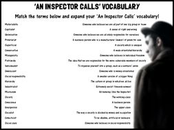 'An Inspector Calls' vocabulary match-up