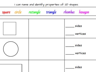 Year 1 - I can name and identify properties of 2D shapes.