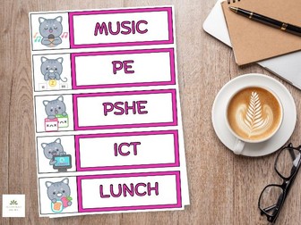Visual timetable - pink with cats