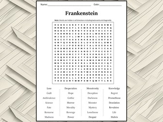 Frankenstein Word Search Puzzle Worksheet Activity