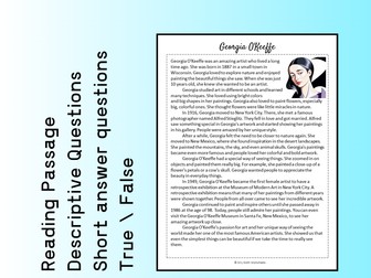 Georgia O'Keeffe Biography Reading Comprehension Passage Printable Worksheet PDF