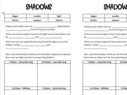 shadows and what changes them worksheet teaching resources