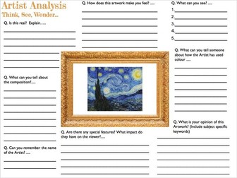 Artist Analysis Sheet for Sketchbooks - Think, see, wonder!
