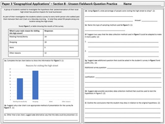 Unseen fieldwork questions - practice worksheet - AQA GCSE Geography