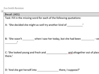 Eva Smith revision worksheet with AOs