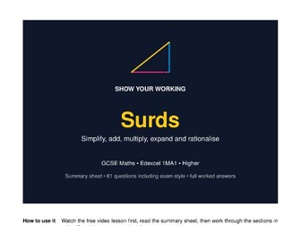 Surds GCSE Maths Revision Pack | Edexcel Higher | Worked Answers