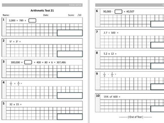 Year 6 Advanced Arithmetic Tests - 10 Tests in Standard SATS Format