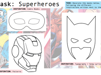 Art & Design - Cultural Masks Worksheets - SUPERHEROES