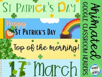 St Patrick's Day animated Google Classroom headers banners