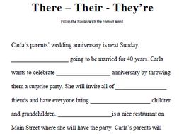 There - Their - They're Worksheet - Fill in the Blank