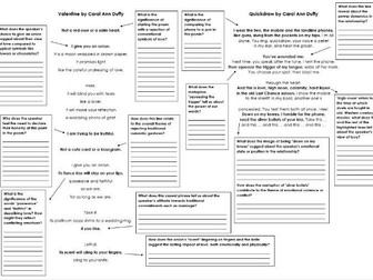 Carol Ann Duffy - Valentine and Quickdraw Analysis worksheet