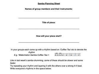 Samba Planning Sheet for KS3 - 4