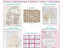 Countable & Uncountable Nouns 4 Worksheet-2 Game-1 Exam Bundle