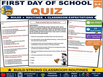 Back to School Quiz | First Day of School Activity | Rules & Routines Grades 6-8