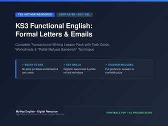 KS3 Functional English & ESL: Writing Formal Letters & Emails (Task Cards & Worksheets)